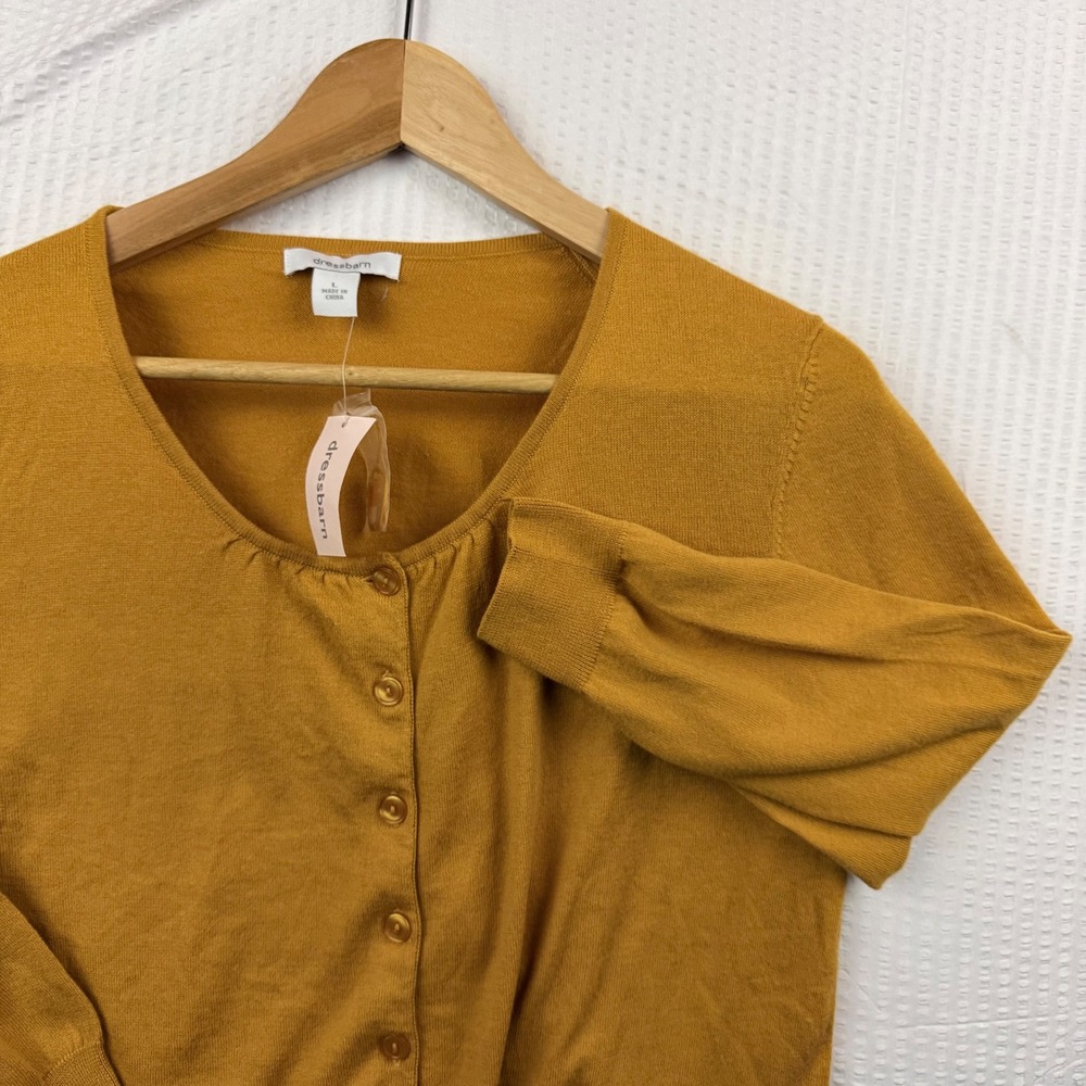 Dressbarn Mustard Yellow 100% Cotton 3/4 Sleeve Button Front Cardigan L